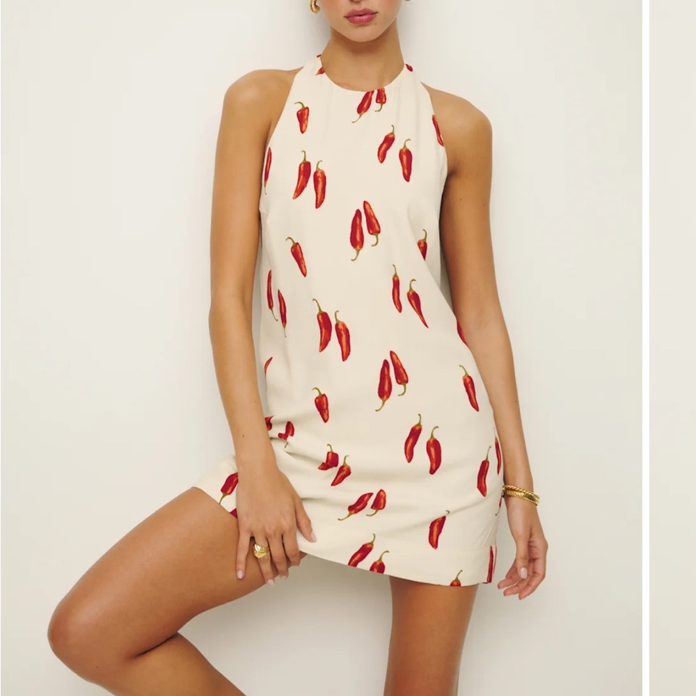 Reformation Avielle Chili Pepper Print Halter Dress